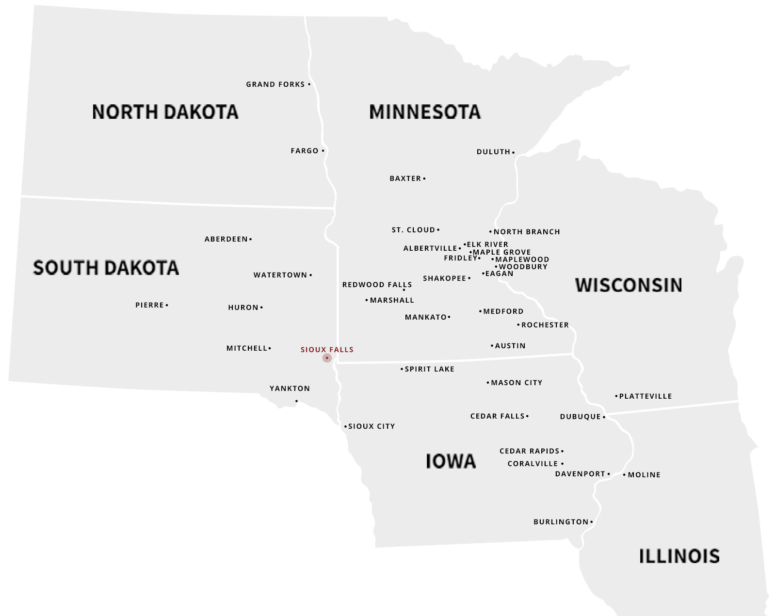 A map of our company's geographical footprint.