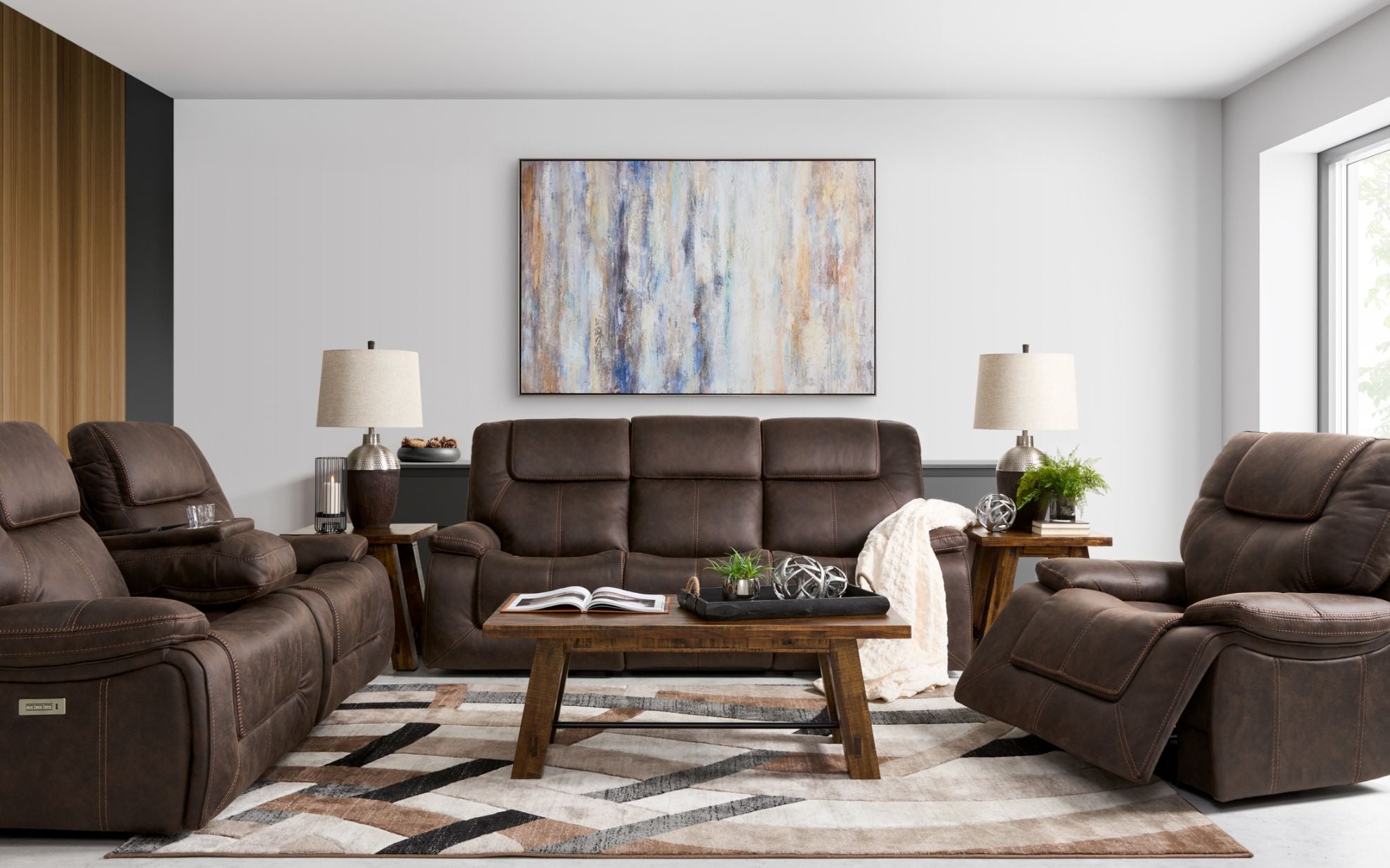 Walnut Power Headrest Sofa | The Furniture Mart