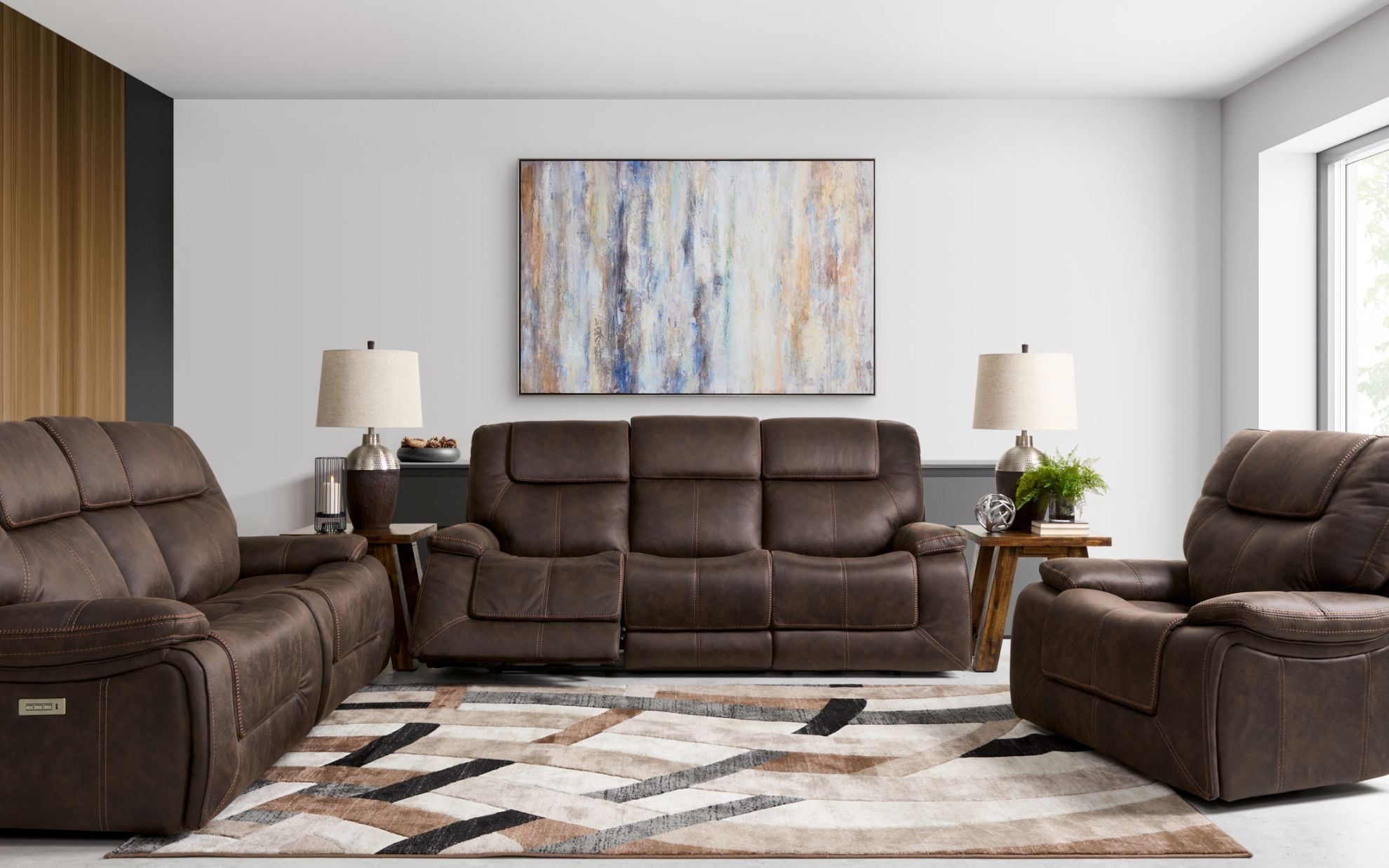 Walnut Power Headrest Sofa | The Furniture Mart