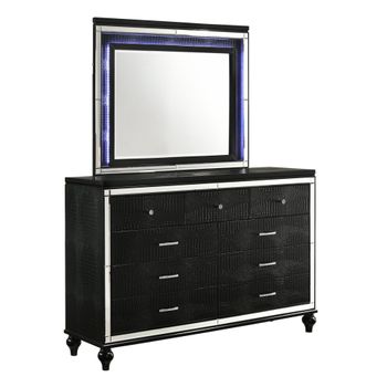 Valentino 4 Piece Set - Queen Bed, Dresser, Lighted Mirror, Nightstand - Silver