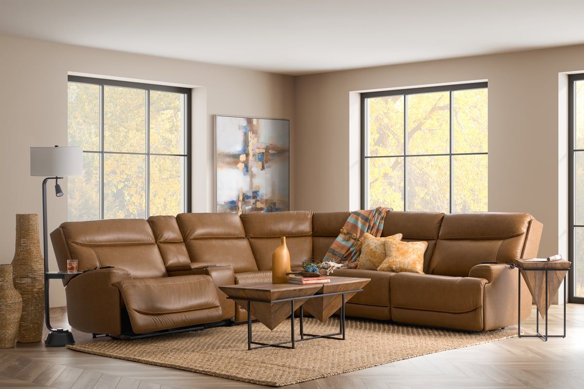 Dakota Saddle 6pc Power Sectional | The Furniture Mart