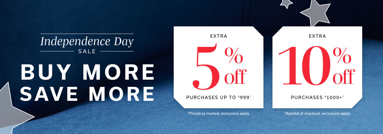 Buy More, Save More Sale | EXTRA 5% off purchases up to $999*, EXTRA 10% off purchases $1000+* | 5% off discount priced as marked, extra 5% discount applied in cart, exclusions apply