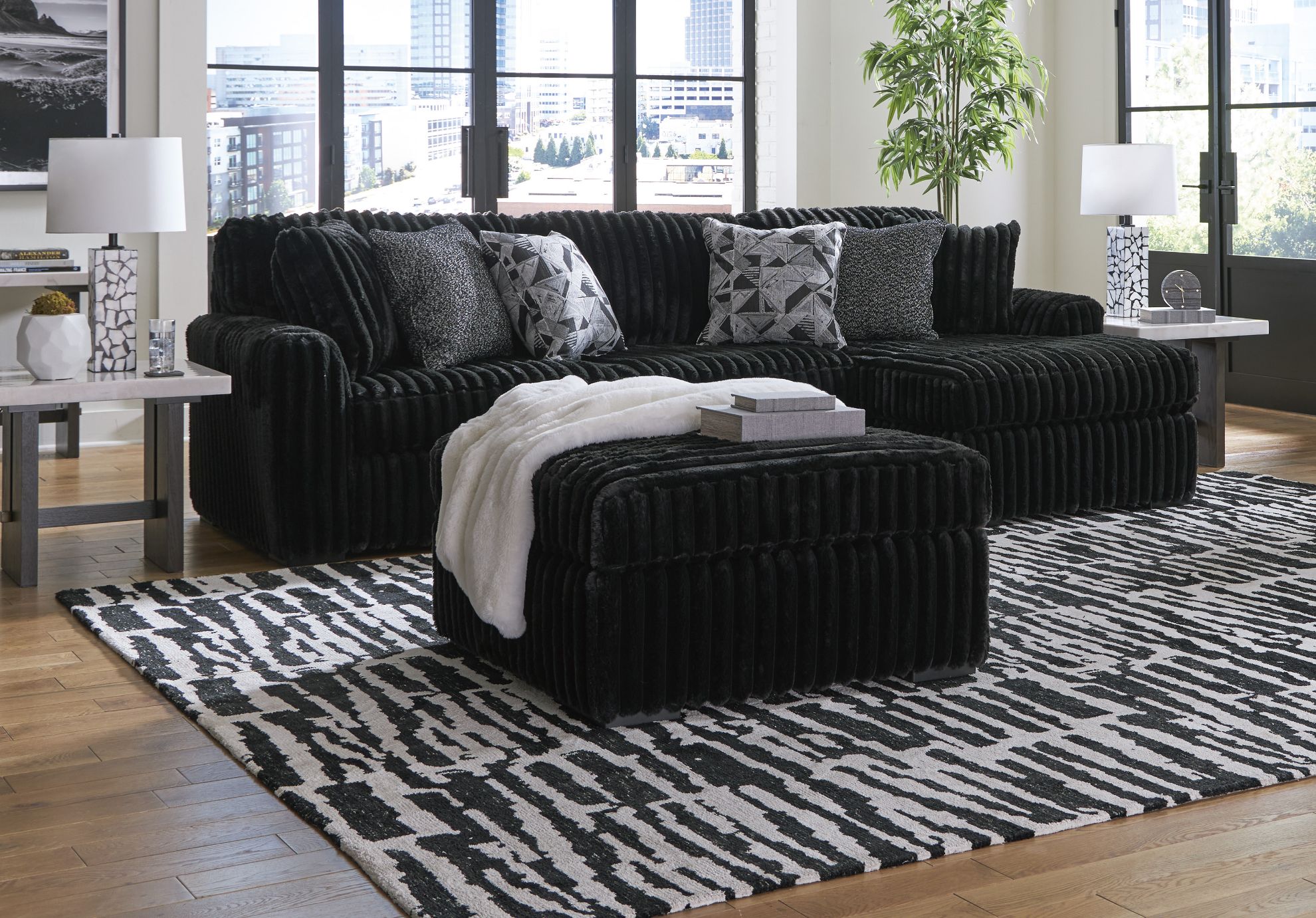Midnight Madness 2pc Sofa Chaise | The Furniture Mart