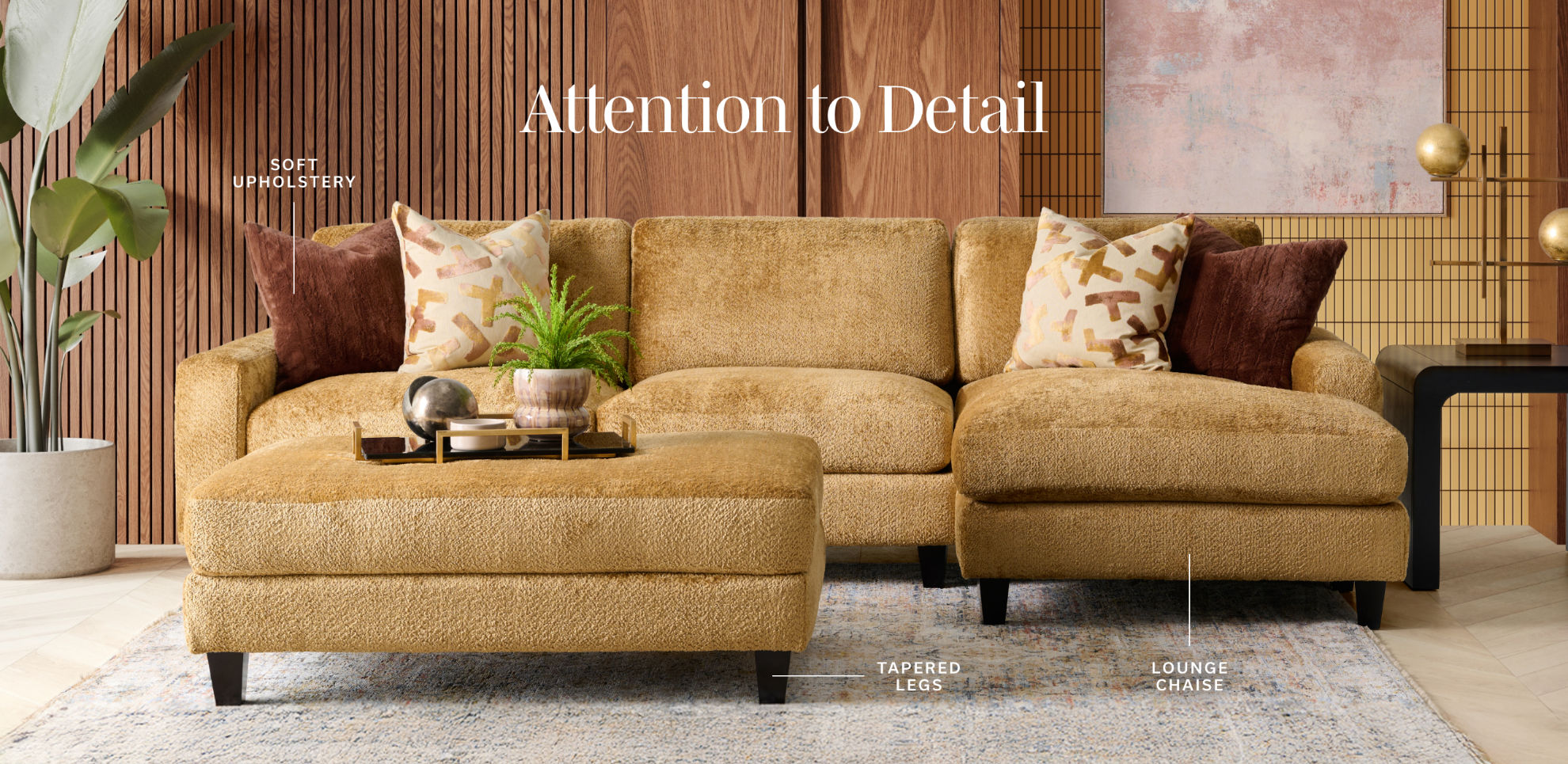 Attention to Detail | Soft Upholstery, Patterned Pillows, Tapered Legs, Lounge Chaise 