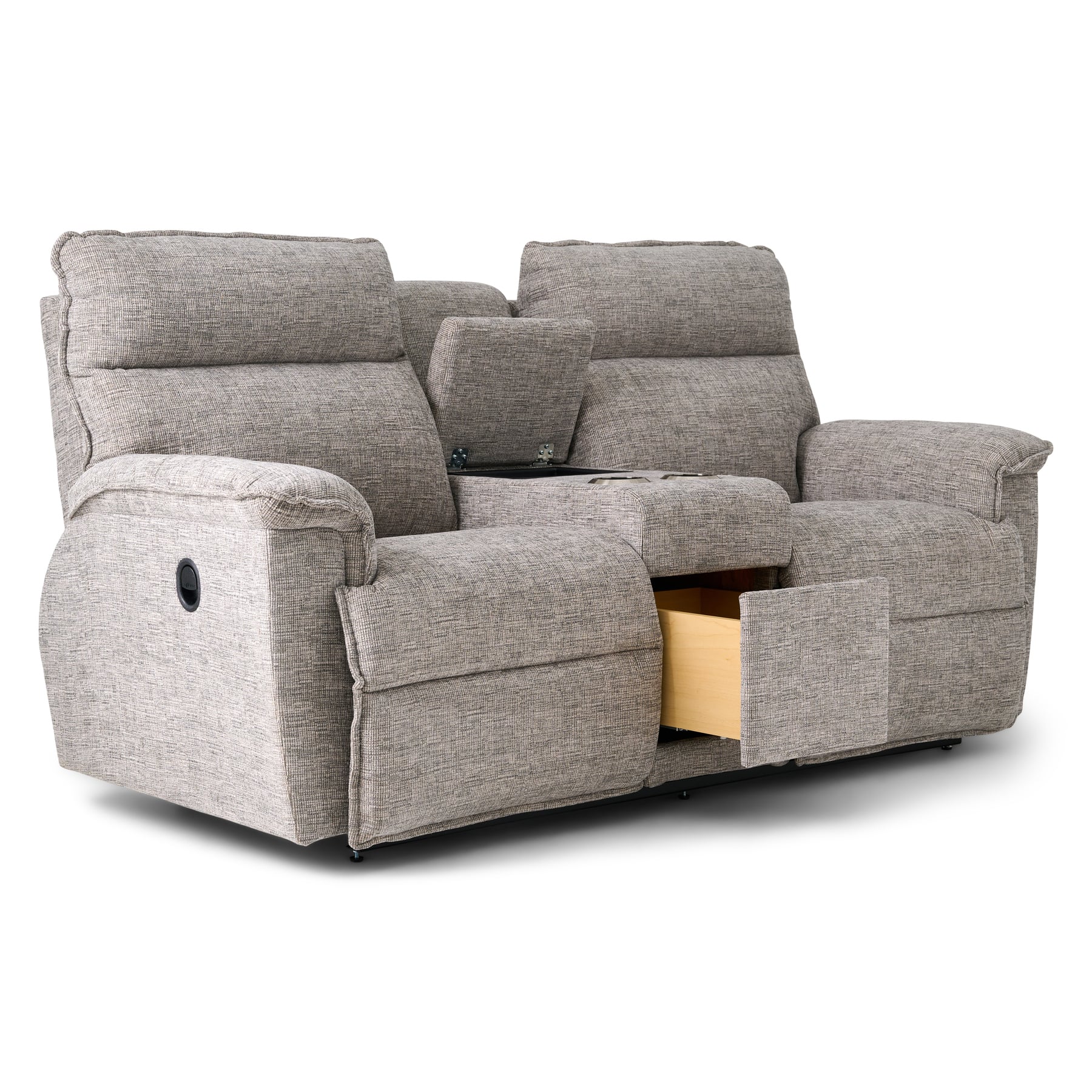 Jay Linen Reclining Console Loveseat | The Furniture Mart